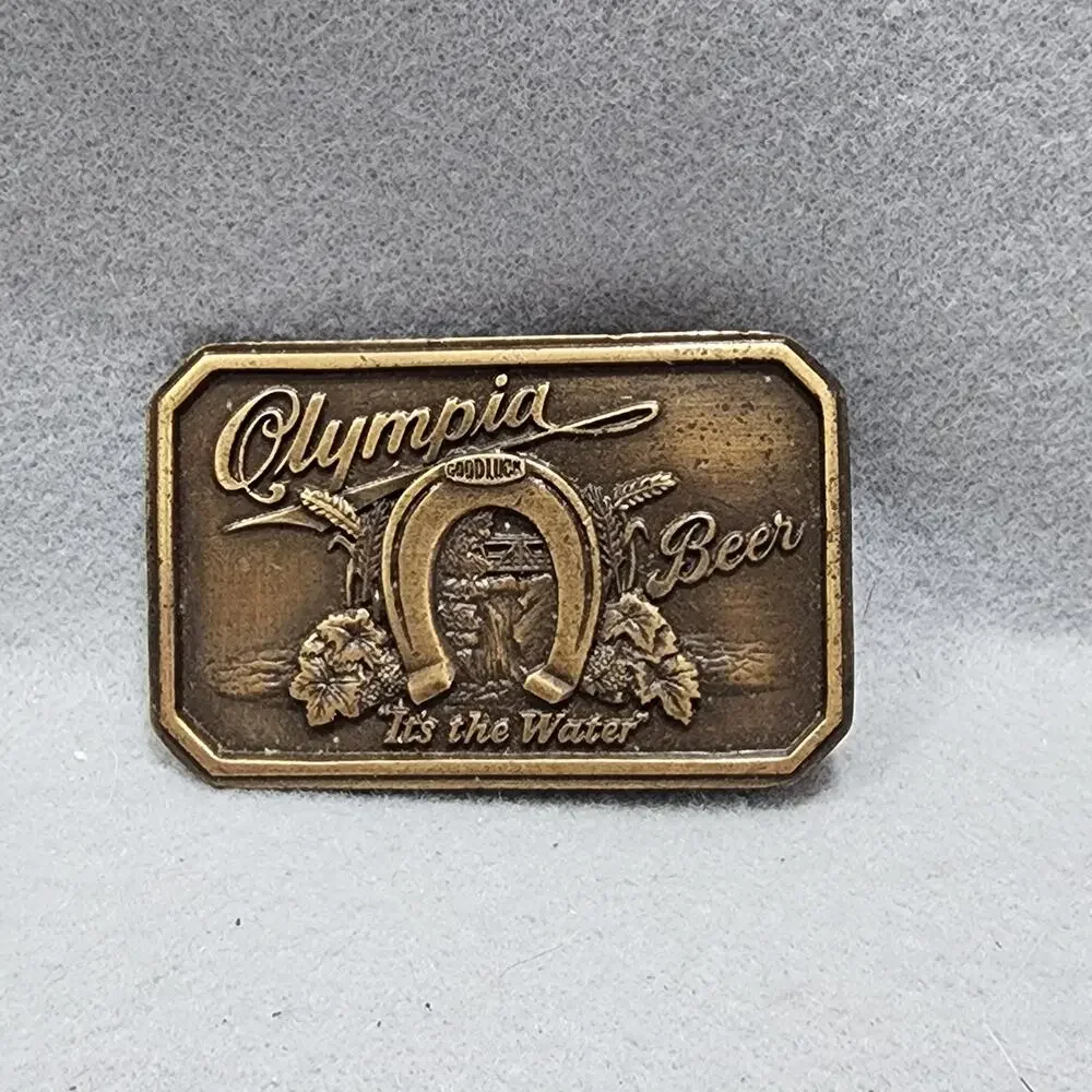 Olympia Beer It's The Water Belt Buckle Olympia Horseshoe Waterfall Vintage 1970